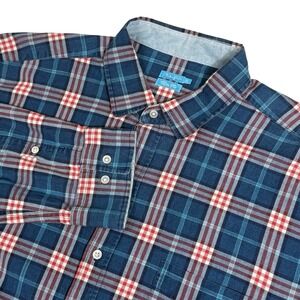 J.McLaughlin‎ Mens XL Trim Fit Plaid Blue Red Teal Long Sleeve Button Down Shirt